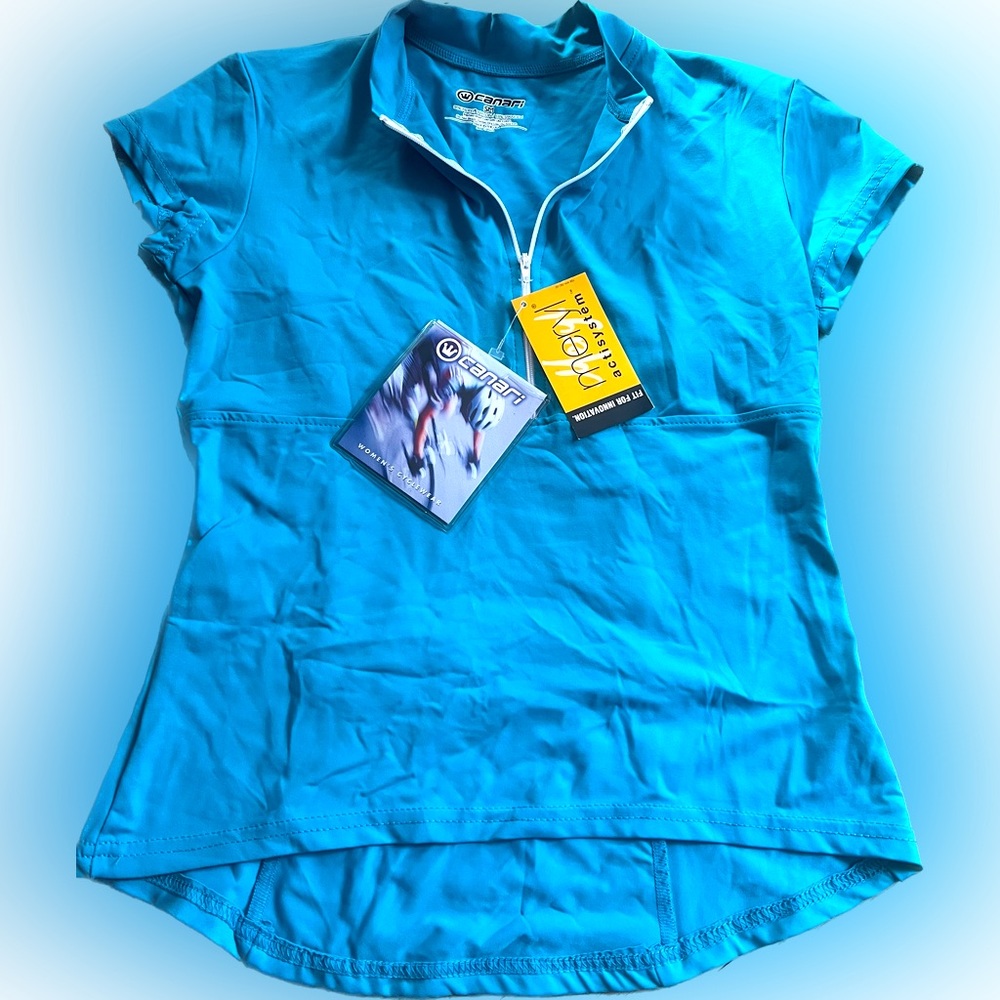 NWT Blue Canari womens blue cycling spinning top jersey size Small
